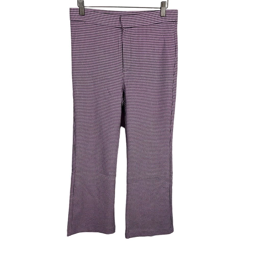Zara Purple Black Houndstooth Cropped Flare Leg High Rise Pants 8